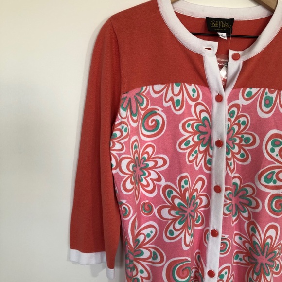 NWT Bob Mackie Floral Mod cardigan Pink Small - Picture 5 of 11